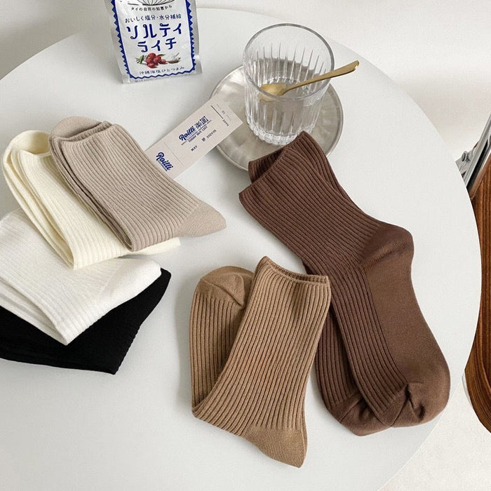 Wholesale Women's Solid Color Thick Pile Socks Women's Socks Coffee Color Vertical Bar Confinement Socks JDC-SK-JiaMu008