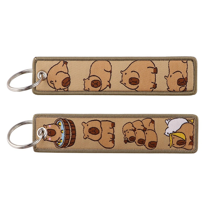 Wholesale Cartoon Cute Capybara Animal Woven Label Lanyard Keychain JDC-KC-KKX005