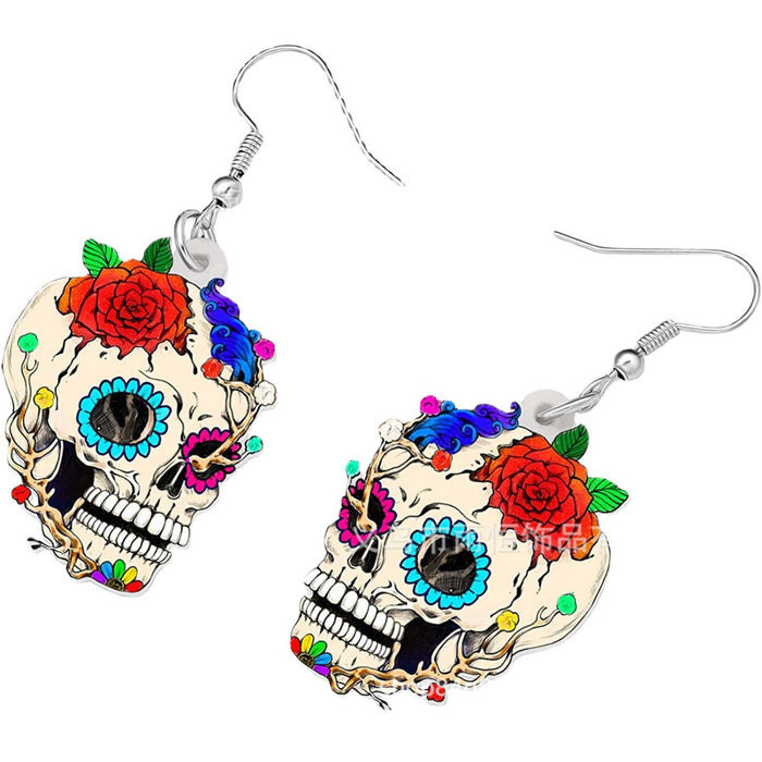 Wholesale Acrylic Red Flower Skull Pendant Earrings JDC-ES-Yuhen006