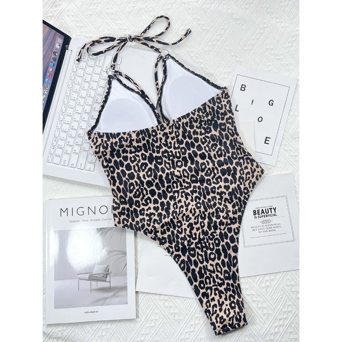 Wholesale Nylon Leopard Print Hollow Strap One-piece Swimsuit JDC-SW-XMa019