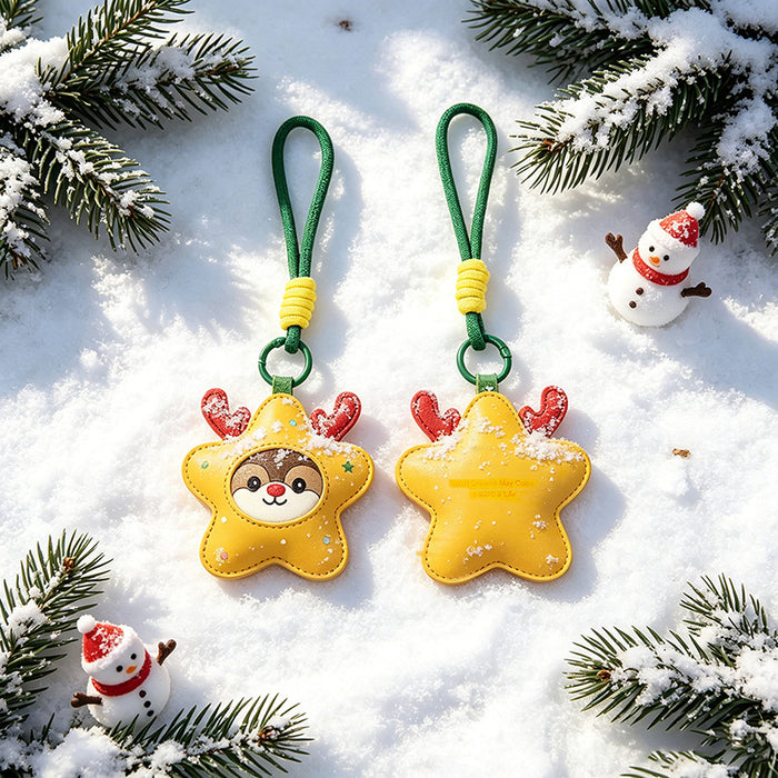 Wholesale Christmas Deer Star Keychain Cute Leather PU Pendant Holiday Gift MOQ≥2