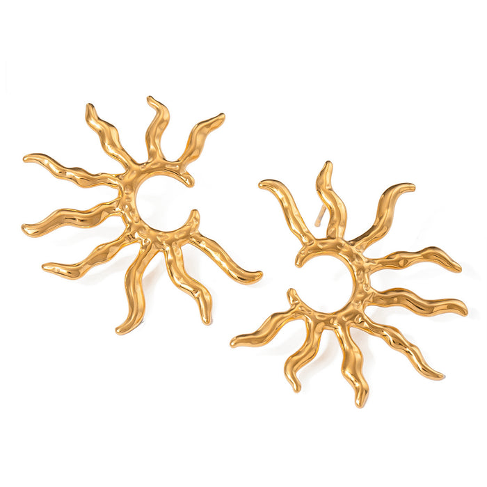 Wholesale titanium steel 18k gold stainless steel geometric half hollow sun earrings