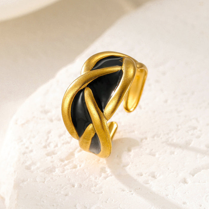Wholesale Metal suede spliced stainless steel ring with non fading lines, exaggerated and simple drip opening ring