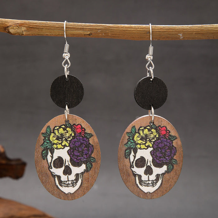 Wholesale  Flower Skull Pumpkin Earrings Simple Fashion Wooden Earrings