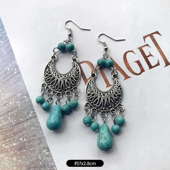 Wholesale Alloy Vintage Turquoise Ethnic Style Earrings JDC-ES-Luox009