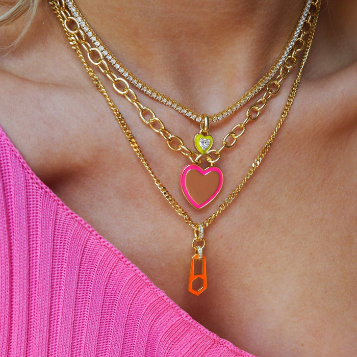 Wholesale Titanium steel tennis chain with colored zircon heart pendant necklace