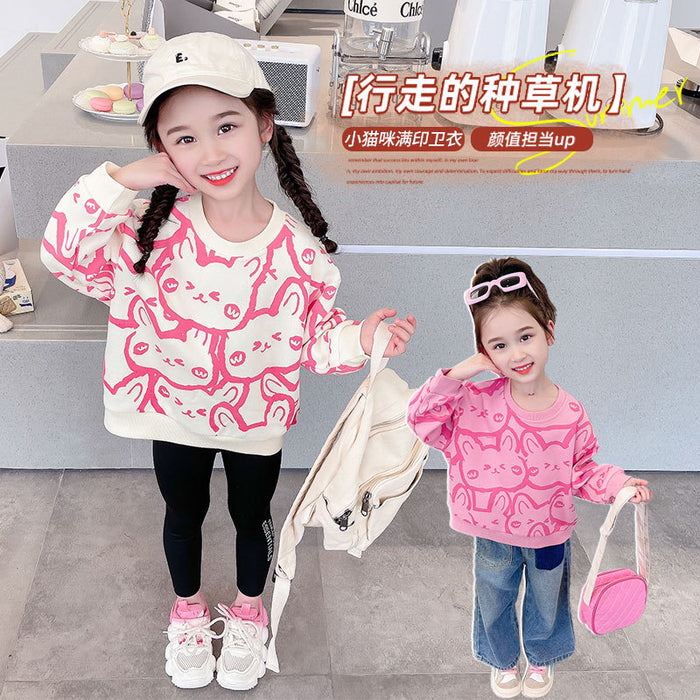 Wholesale Girls Long-sleeved Sweatshirts Bottoming Shirts New Cartoon Trendy Children's T-shirts Spring and Autumn Tops JDC-CTS-QNE008