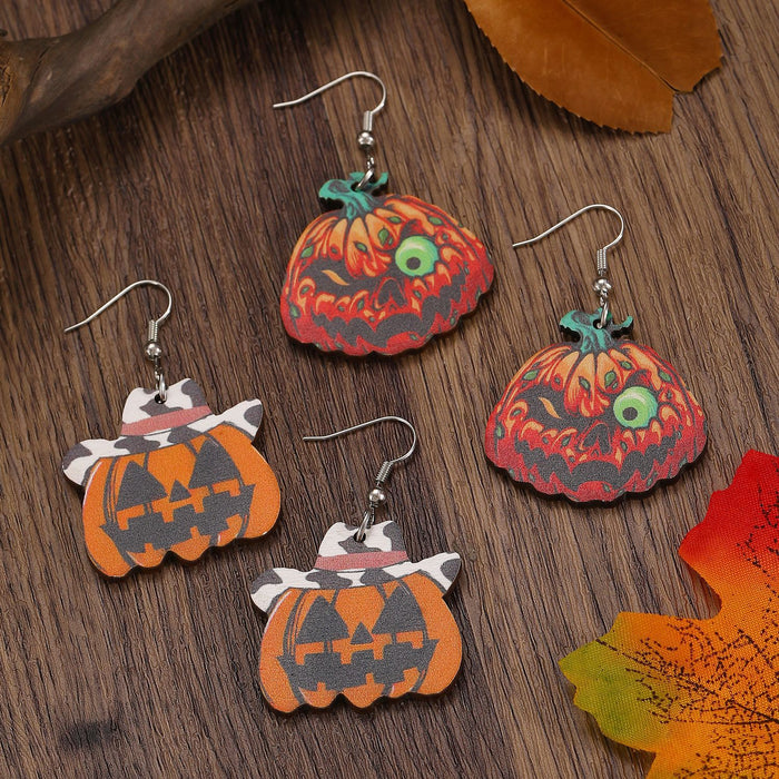 Wholesale  Western Style  Pumpkin Pendant Earrings Wooden Gothic Cartoon Earrings
