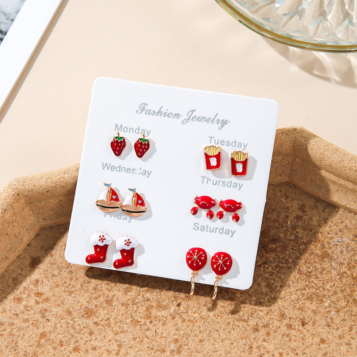 Wholesale 6Pcs Fruit Earring Set Strawberry Dopamine Earrings Alloy Drip Oil Fashion Accessory For Party Gift