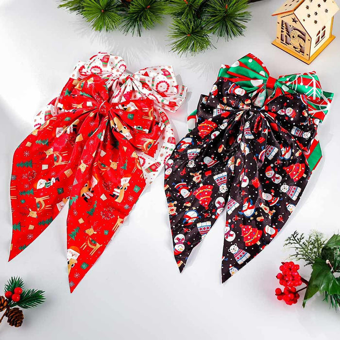 Wholesale Colorful snowflake and elk print bow spring clip crutch glove pattern hairpin Christmas headdress