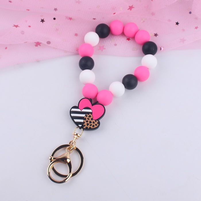 Wholesale Valentine's Day Love Leopard Print Swan Silicone Beaded Wrist Keychain JDC-KC-GuangTian014