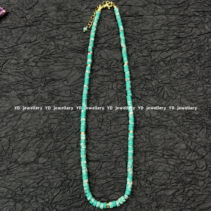 Wholesale Gemstone beaded moonstone patterned green water wave chain star and moon pendant stacked necklace