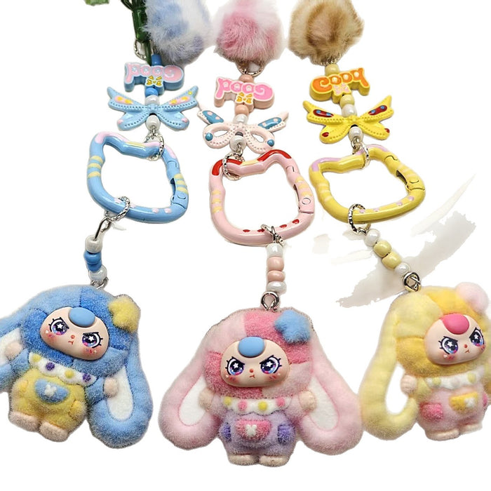 Wholesale Cat bell flocked cartoon keychain