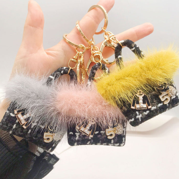 Wholesale Fabric Mink Fur Handbag Keychain JDC-KC-ZhanLun015