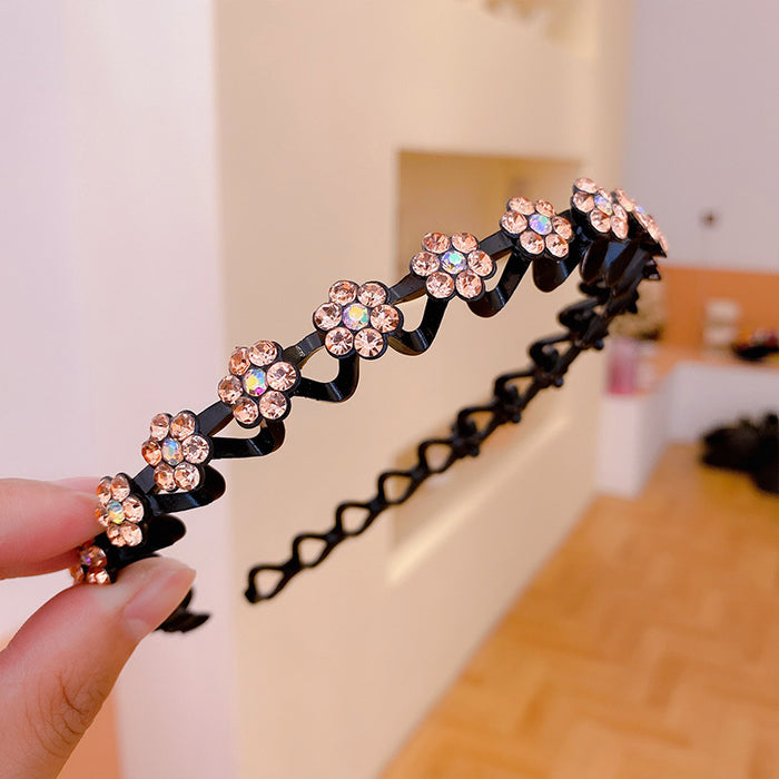 Wholesale Plastic Rhinestone Plum Blossom Wave Hair Hoop JDC-HD-JunJie002