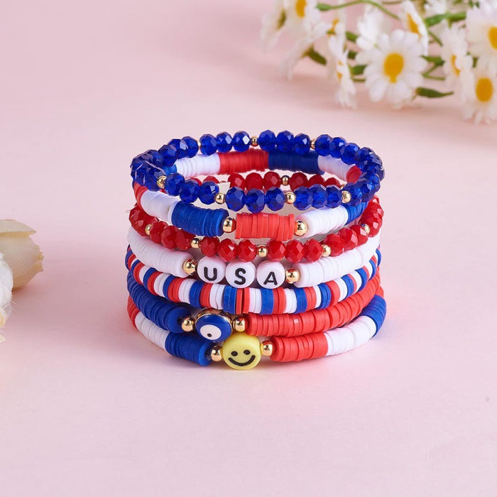 Wholesale Soft ceramic bracelet set, personalized alloy drip oil national flag pendant bracelet