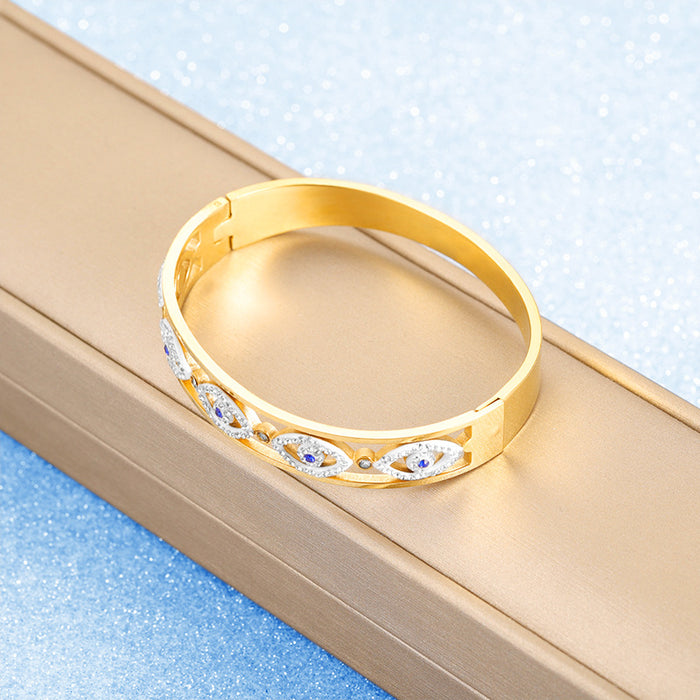 Wholesale Luxury Blue Gemstone Exquisite Stainless Steel Bracelet Zirconia Diamond Eye Jewelry