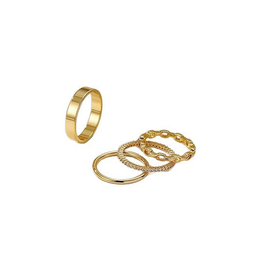 Wholesale New stacked zircon double loop ring with niche design, cross chain knot winding index finger ring set