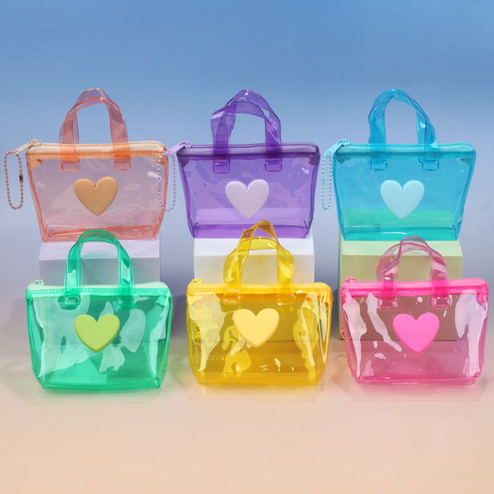 Wholesale Chic Heart Shaped Solid Pink Jelly Waterproof Coin Purse Earphone Bag Gift Pendant Storage Pouch For Everyday Use