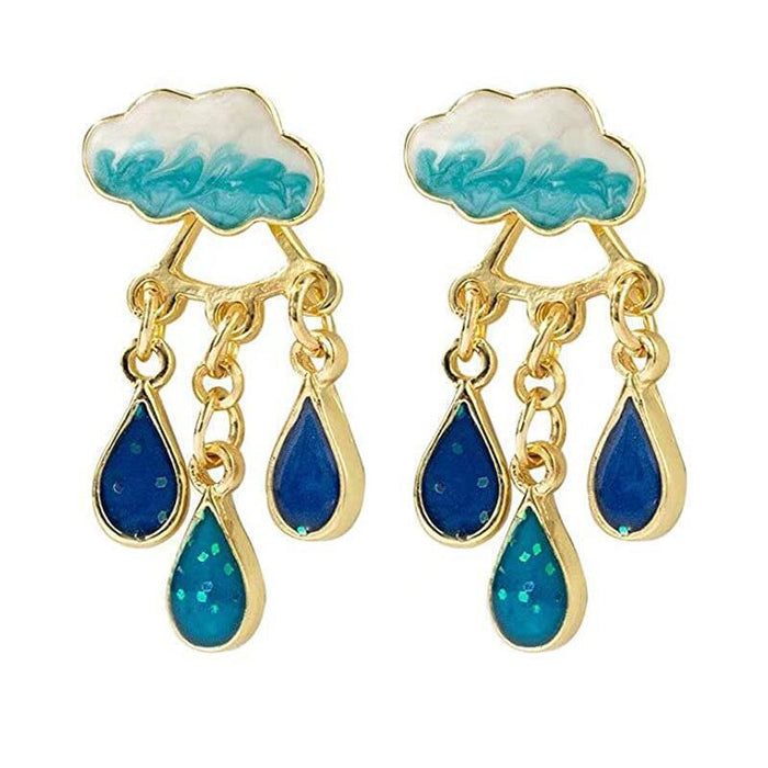 Wholesale cloud raindrop earrings silver needle cute tassel high-grade drop oil women's ear pin