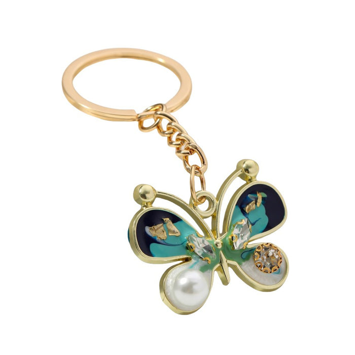 Wholesale Alloy Inlaid Diamond Pearl Butterfly Keychain JDC-KC-RongRui066