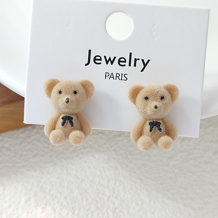 Wholesale Silver needle plush cartoon minimalist earrings, plush earrings, niche design earrings