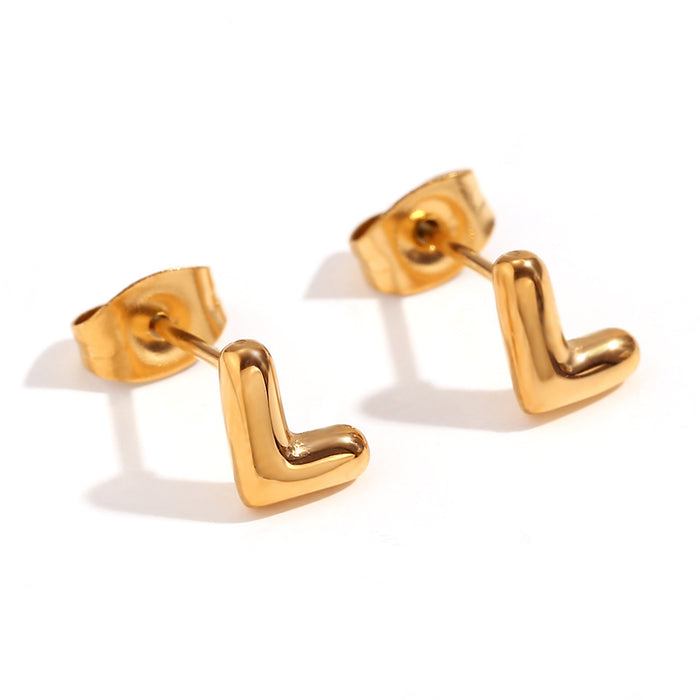 Wholesale Stainless Steel 18K Gold Plated Mini Bubble Letter Earrings JDC-ES-MengJ001