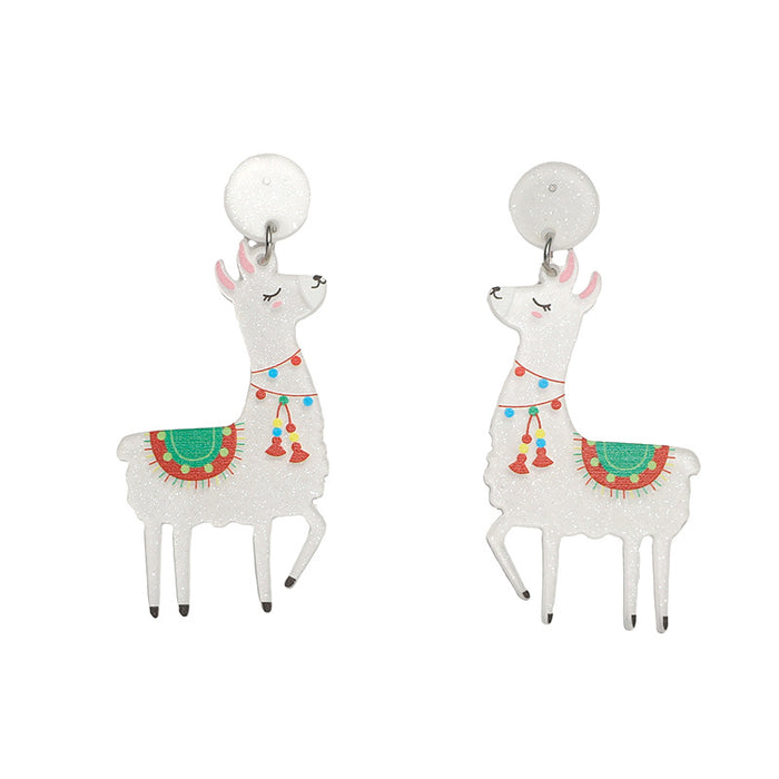 Wholesale European and American cChristmas earrings exaggerated alpaca hat earrings women' s cartoon animal earrings
