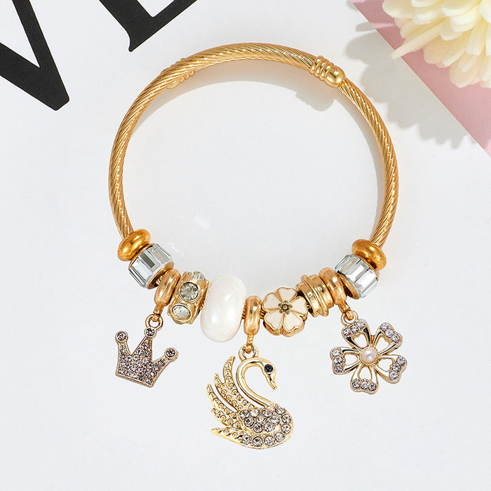 Wholesale Stainless Steel Rhinestone Butterfly Swan Beaded Bracelet MOQ≥2