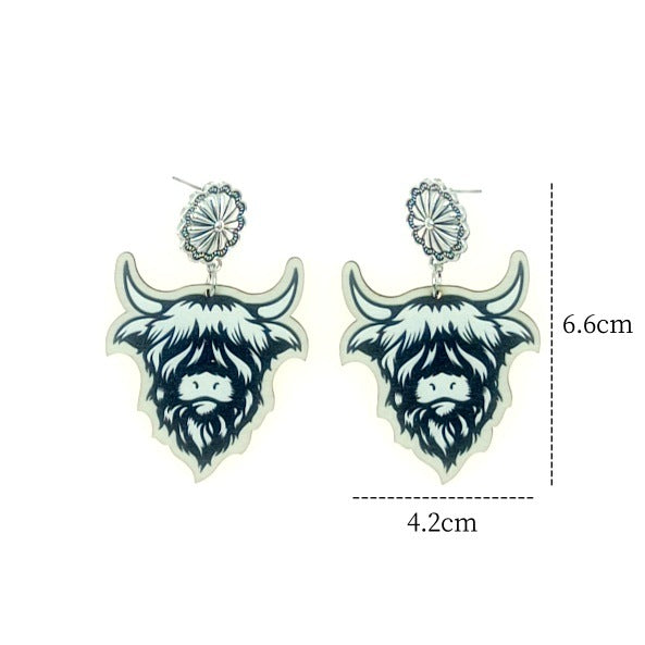 Wholesale Western Cowboy Style Wooden Printed Earrings JDC-ES-Yinxue003