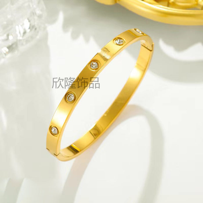 Wholesale Ten Diamond Titanium Steel Bracelet Rose Gold Titanium Steel Hand Ring Hand Jewelry