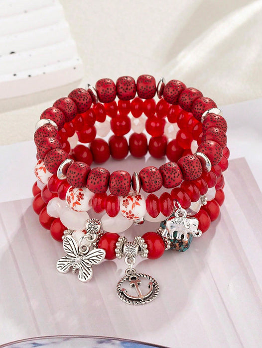 Wholesale Chinese Style Ceramic Multi-layer Beaded Butterfly Pendant Bracelet JDC-BT-FeiYa009