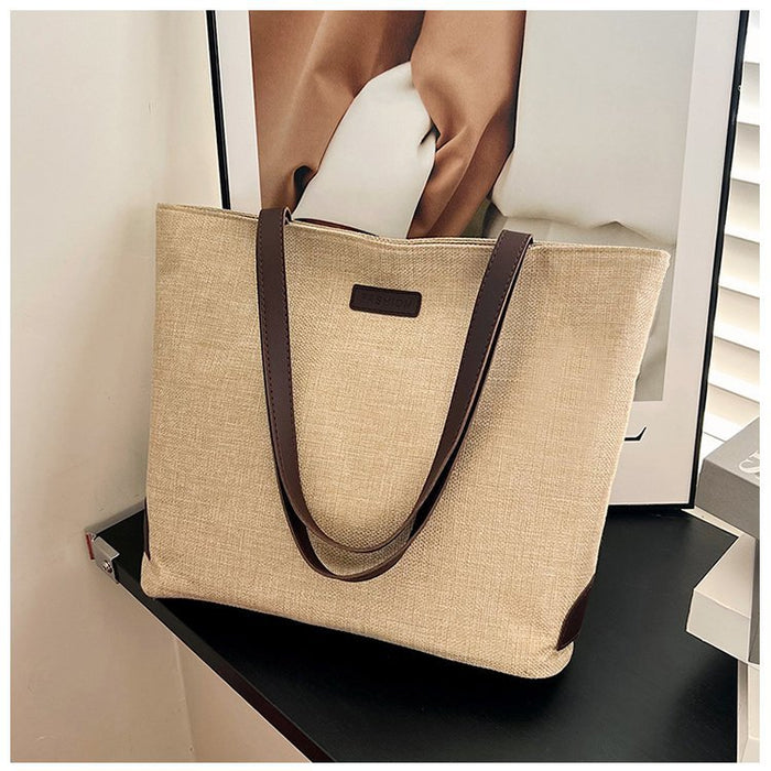 Wholesale Simple and Fashionable Commuting Shoulder Bag Women's Leisure Large Capacity Tote Bag New Linen Hand-held Shoulder Bag JDC-HB-YT004