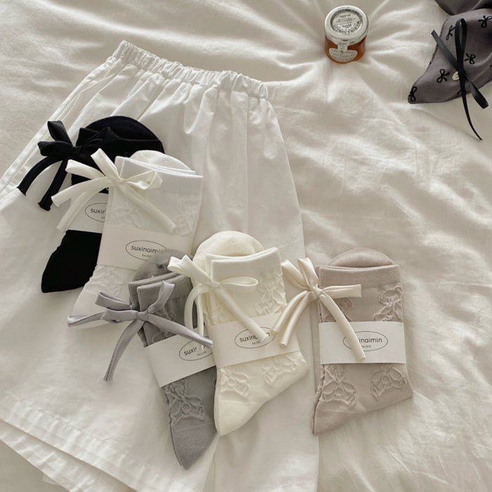 Wholesale Bow boneless socks, mid tube pile socks