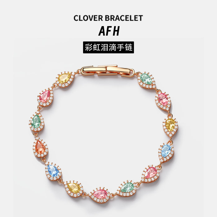 Wholesale Copper Alloy Electroplated Water Drop Zircon Macaron Bracelet Chic Women S Jewelry Party Gift Resale