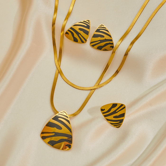 Wholesale Zebra Pattern Titanium Steel Necklace Earrings Ring Three-piece Set JDC-NE-ZhongY014