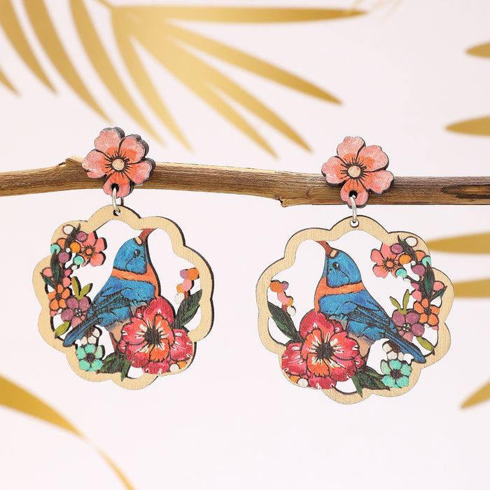 Wholesale nut Tree Flower Bird Hollow Earrings Love Earrings Personalized