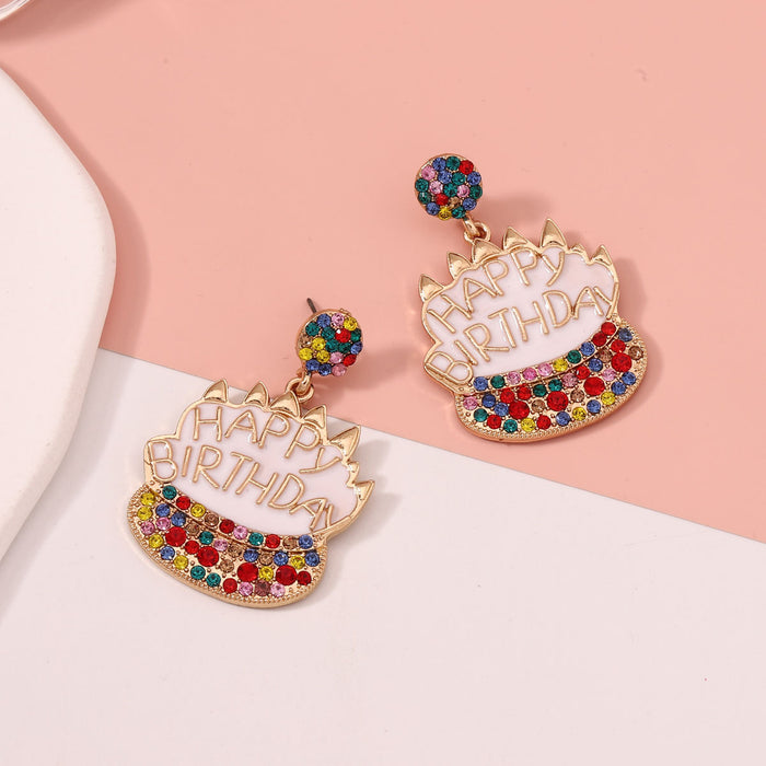 Wholesale diamond-embedded light luxury birthday cake cute ear studs earrings