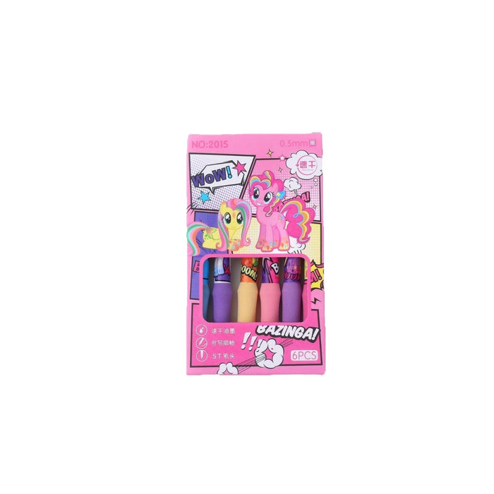 Wholesale 6pcs/set Pink Pony Brush Pen Sponge Cloud Hold Pen Quick-drying Push Pen Gel Pen Student Burden Reduction Black Pen