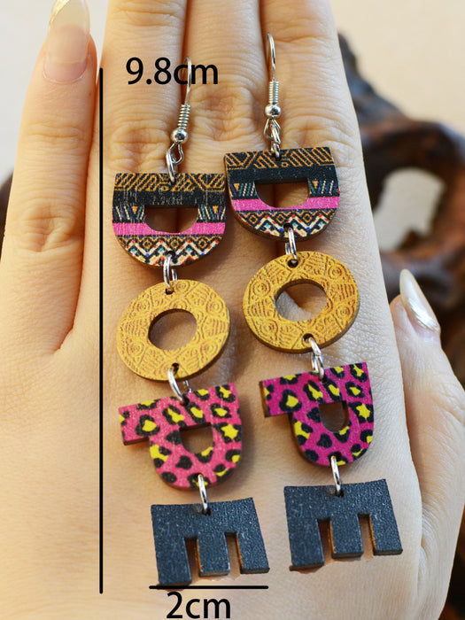 Wholesale Wooden Multi-layered Colorful Letter Earrings JDC-ES-ChenC007