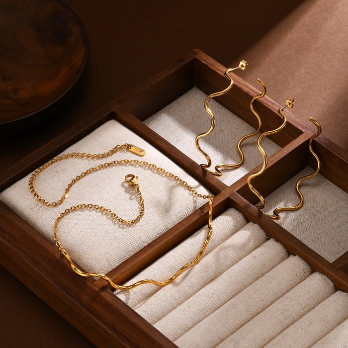 Wholesale Gold plated large earrings, stainless steel wave earrings, gold retro accessories