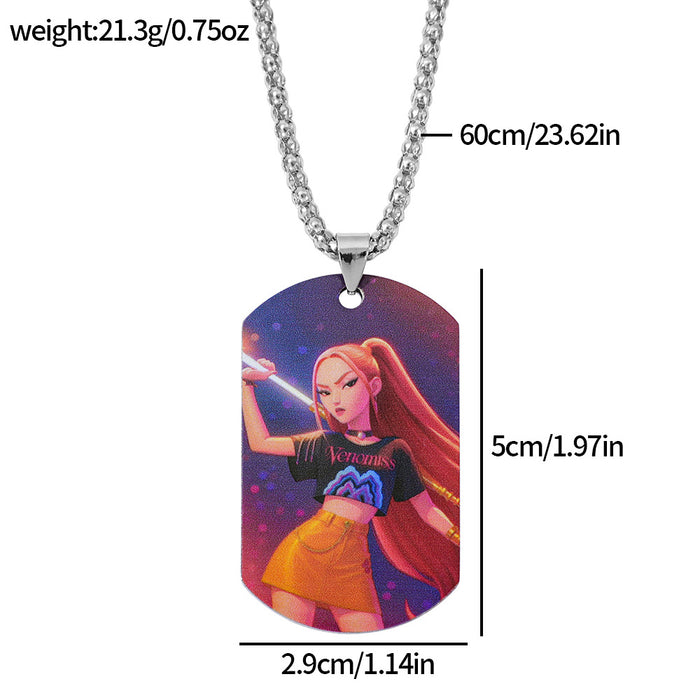Wholesale K-pop Stainless Steel Metal Printed Pendant Necklace