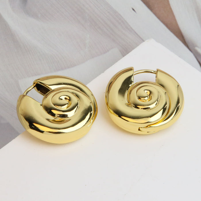 Wholesale 2PCS 18K Gold Brass Exaggerated Spiral Snail Earrings JDC-ES-BaiYi011