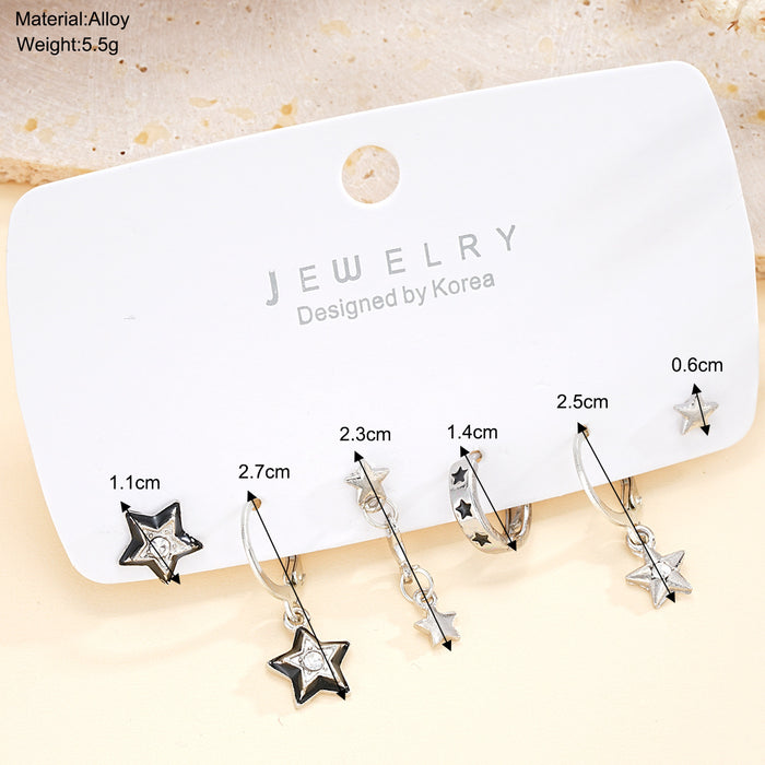 Wholesale Rhinestone Five-Pointed Star Earrings Dark Star Earring Set