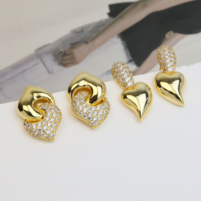 Wholesale 18K Gold Brass Love Heart Pendant Earrings JDC-ES-BaiYi001