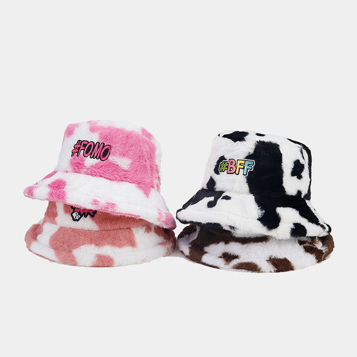 Wholesale Cow Pattern Plush Bucket Hat JDC-FH-LvY050