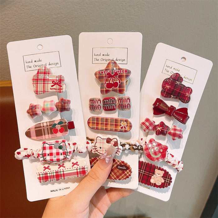 Wholesale Side Hairpin Duckbill Clip Korean Sweet Hairpin Bow Plaid Face Bangs Clip Head Accessories