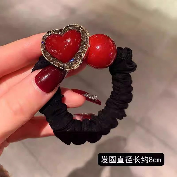 Wholesale All-match Red Love Small Intestinal Hair Loop Women' s Ball Head Peyponytail Hair Rope Headwear