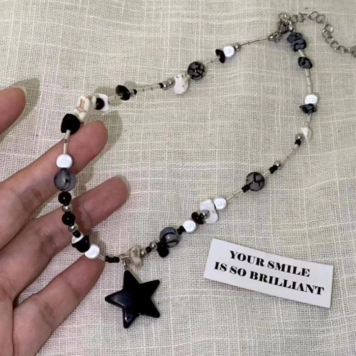 Wholesale Black star beaded necklace for women