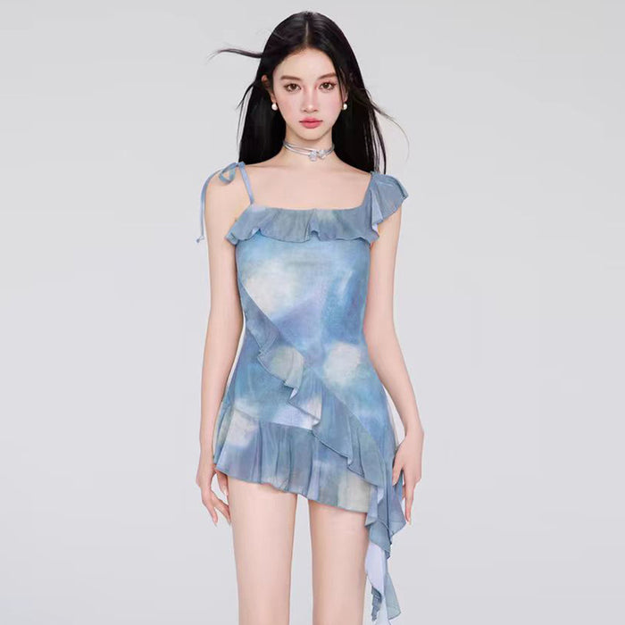 Wholesale Irregular camisole skirt style independent boxer shorts fashionable tie dye conservative hot spring swimsuit